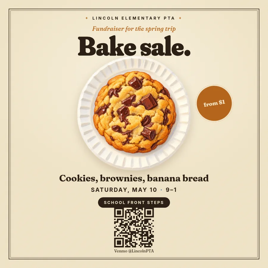 A bake sale poster, done in a lunch break. — Square