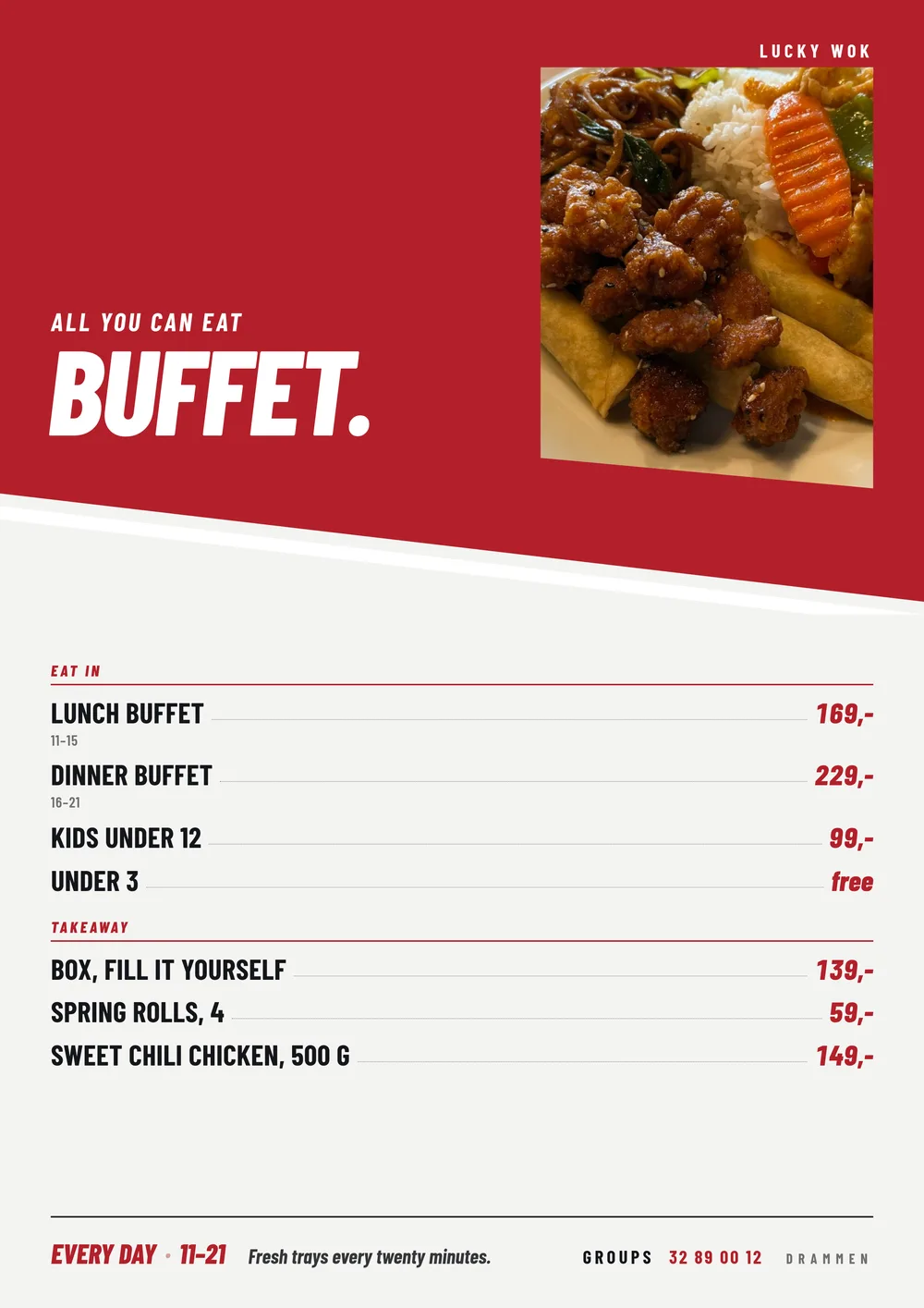 Buffetplakat med en tallerken dere faktisk serverer. — The Club