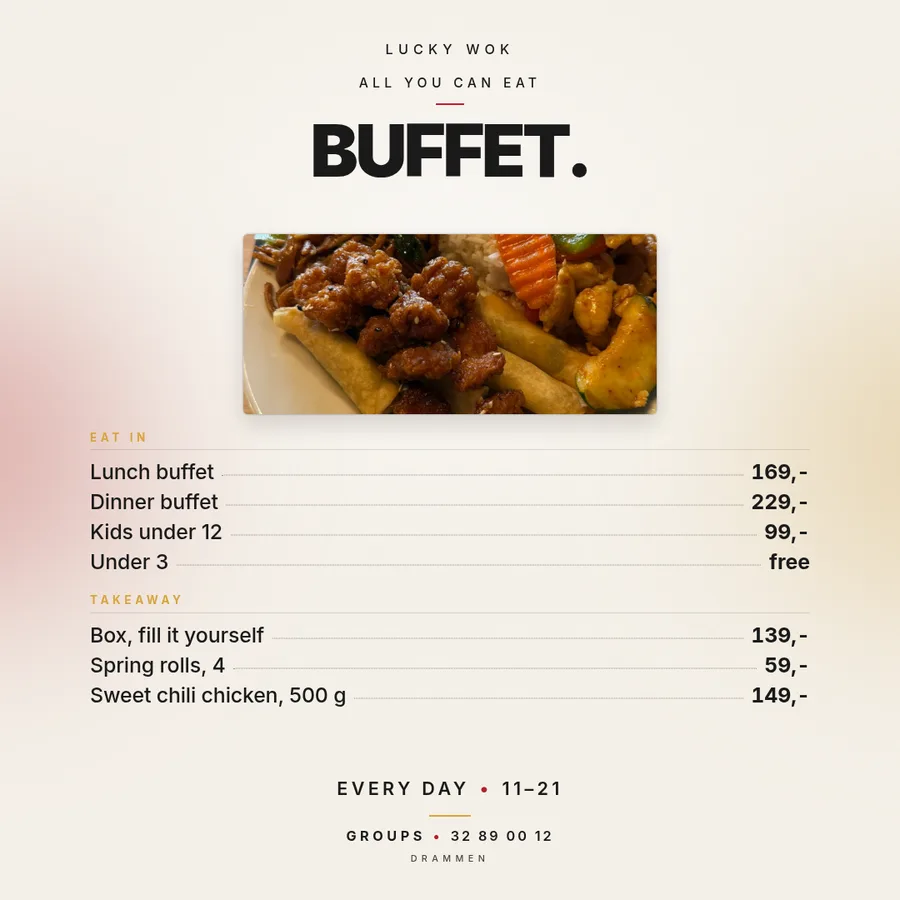 Buffetplakat med en tallerken dere faktisk serverer. — Kvadrat