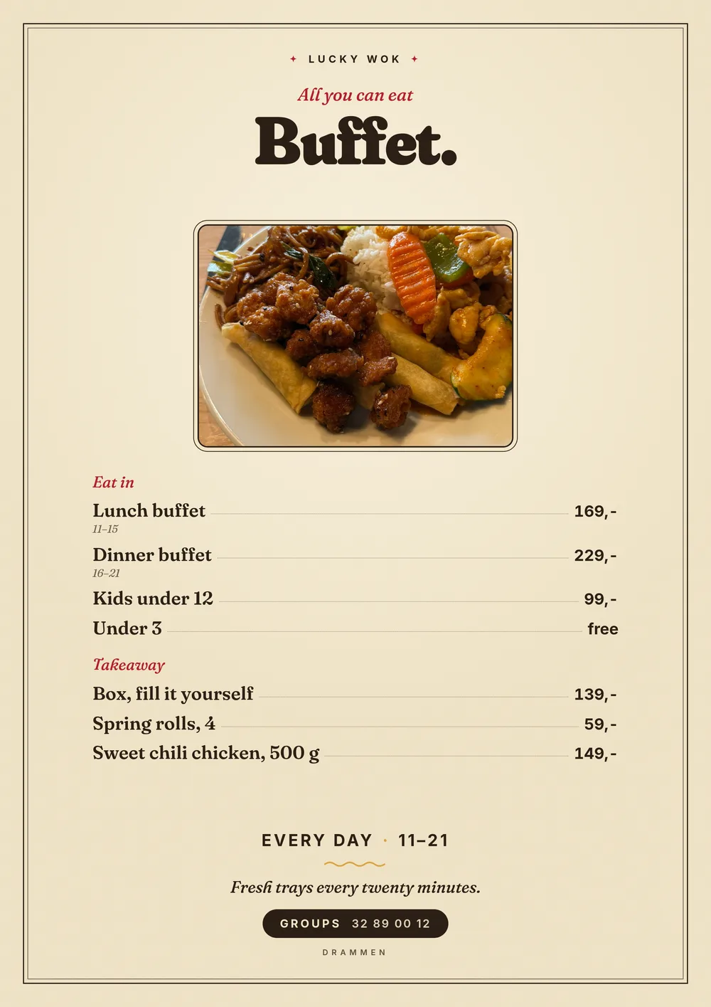 Buffetplakat med en tallerken dere faktisk serverer. — The Folksy
