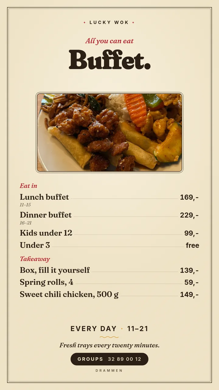 Buffetplakat med en tallerken dere faktisk serverer. — Story