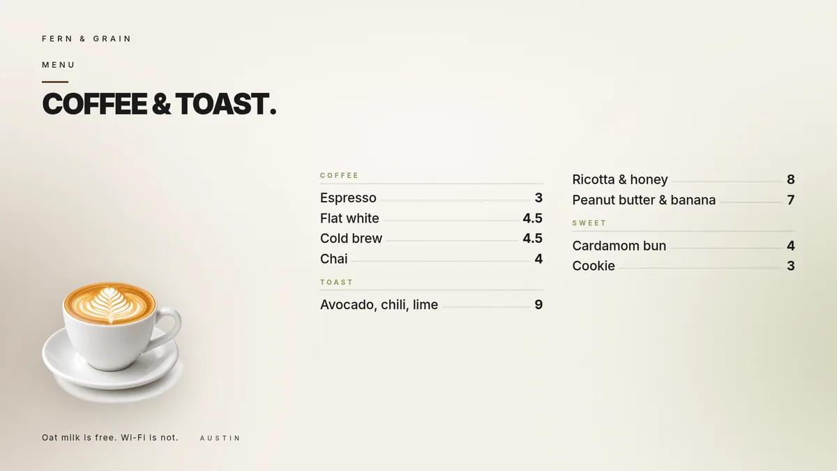 A menu template that is already a menu. — Screen 16:9