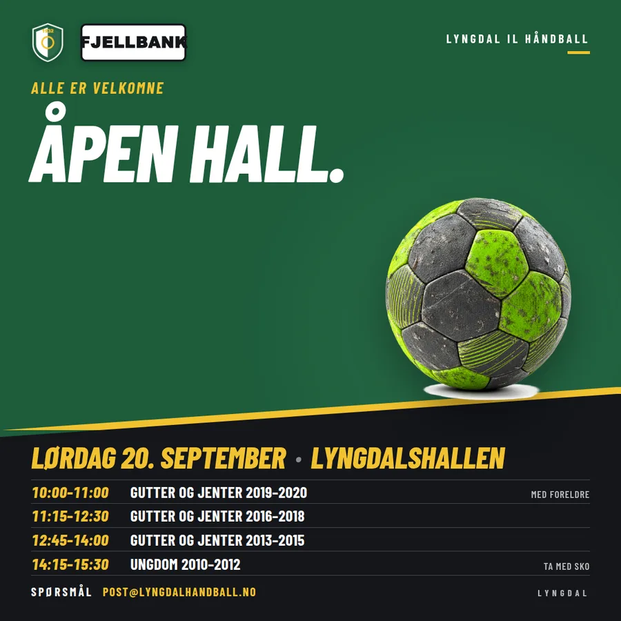 Åpen hall-plakat i klubbens egne farger. — Kvadrat