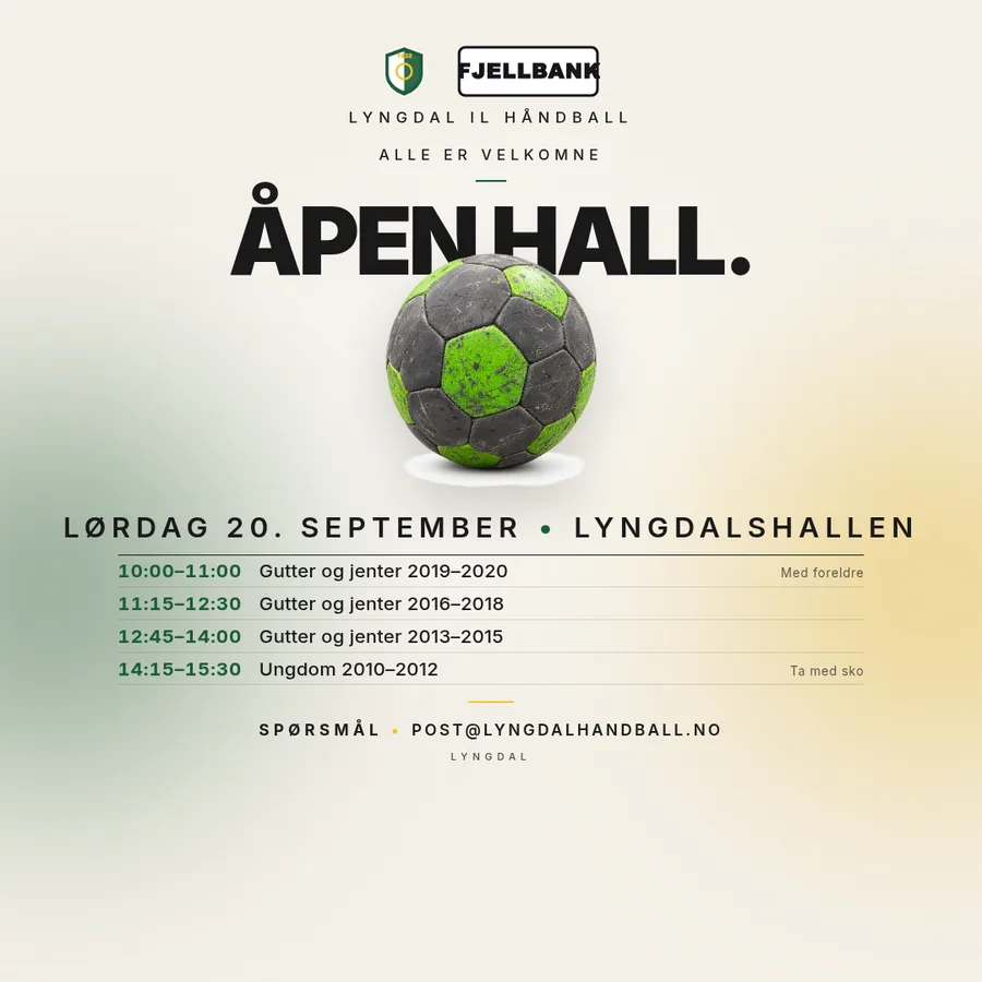 Åpen hall-plakat i klubbens egne farger. — Kvadrat