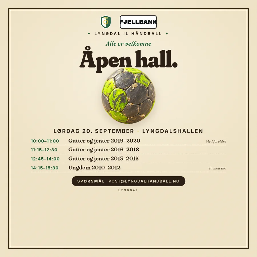 Åpen hall-plakat i klubbens egne farger. — Kvadrat