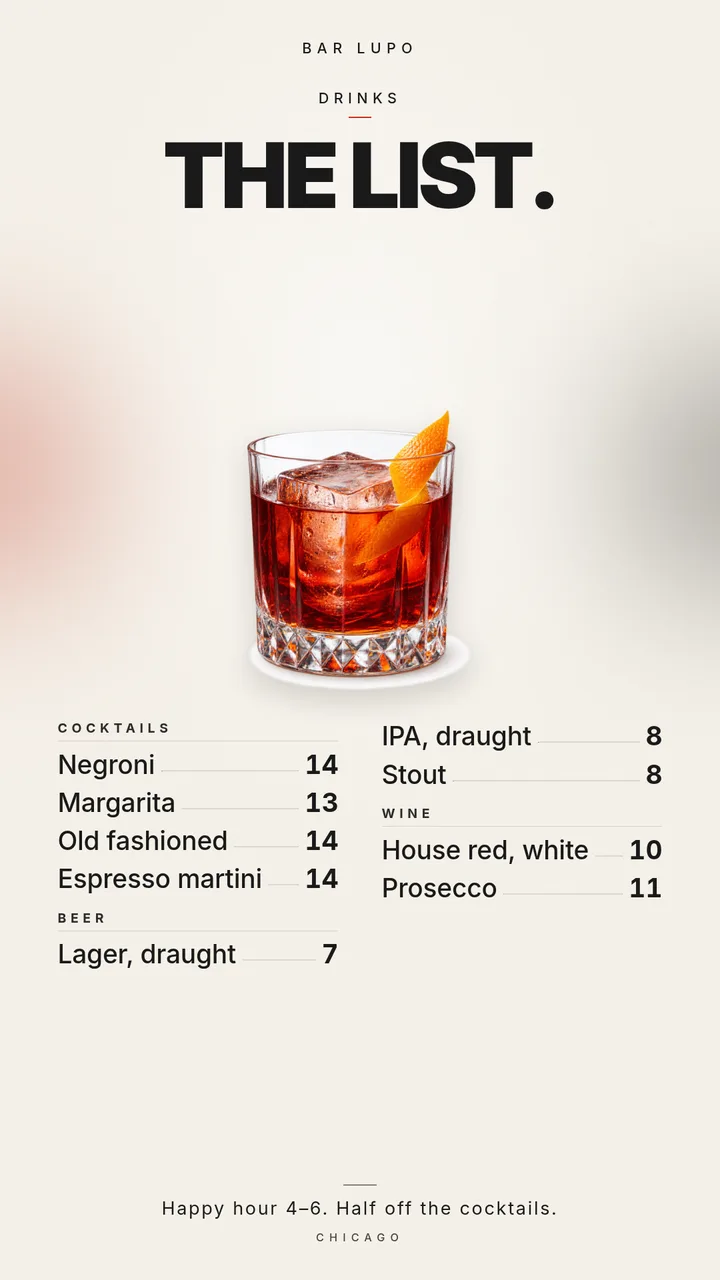 A drink menu template with the prices already in. — Story