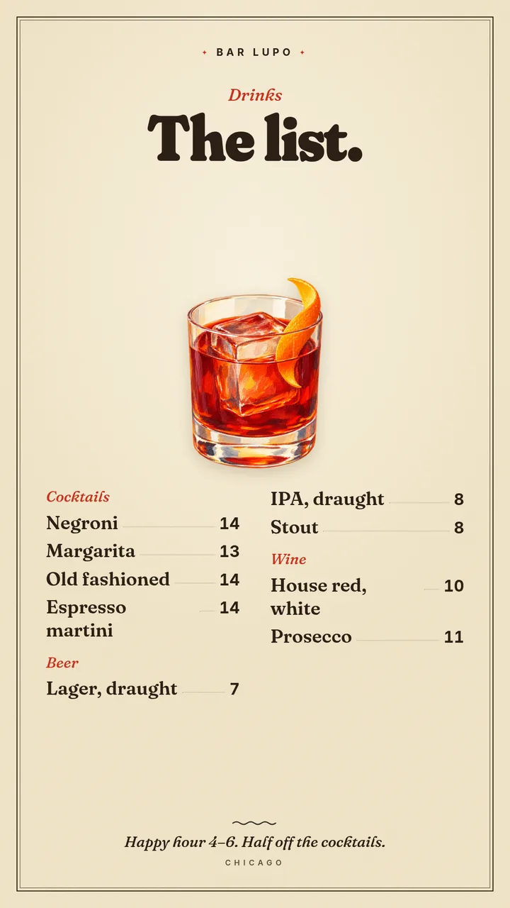 A drink menu template with the prices already in. — Story