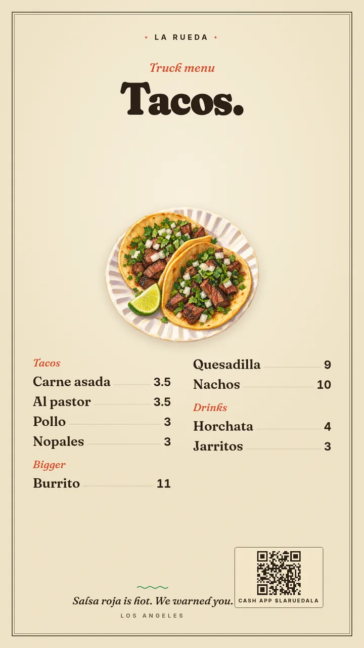 A food truck menu template you read from the line. — Story