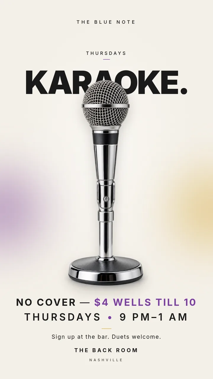 A karaoke flyer that is not purple neon. — Story