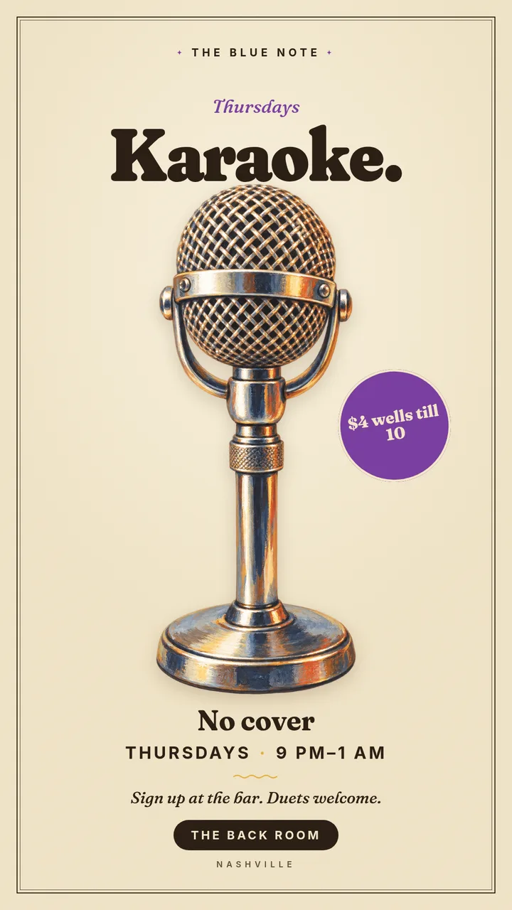 A karaoke flyer that is not purple neon. — Story