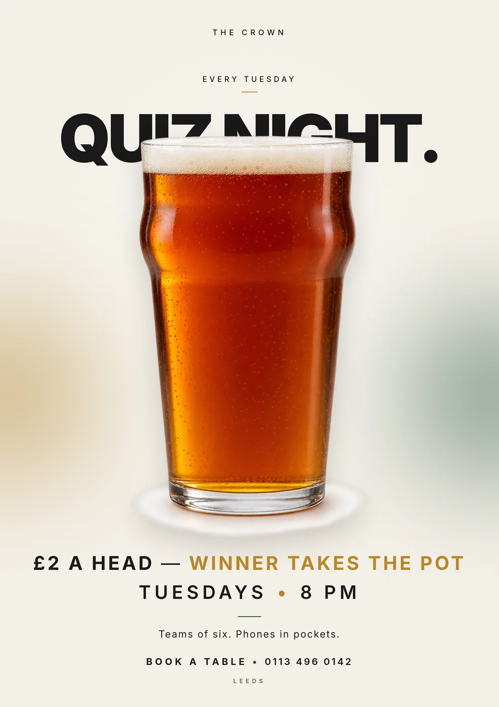 A quiz night poster, without the question marks. — The Editorial