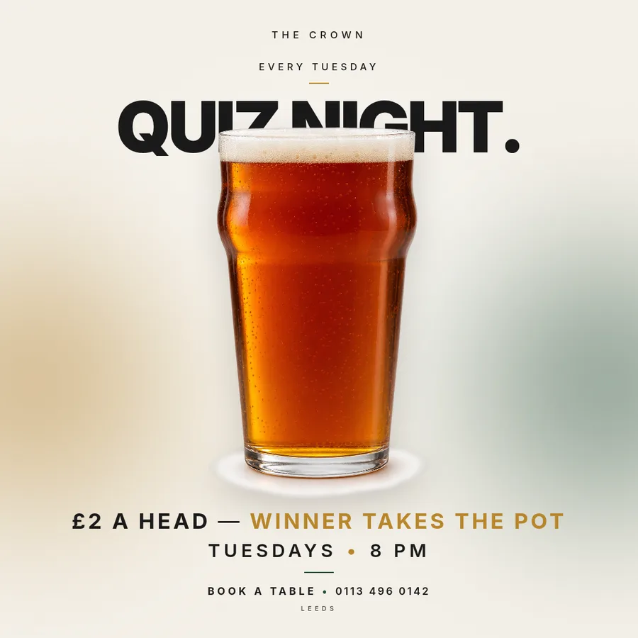 A quiz night poster, without the question marks.