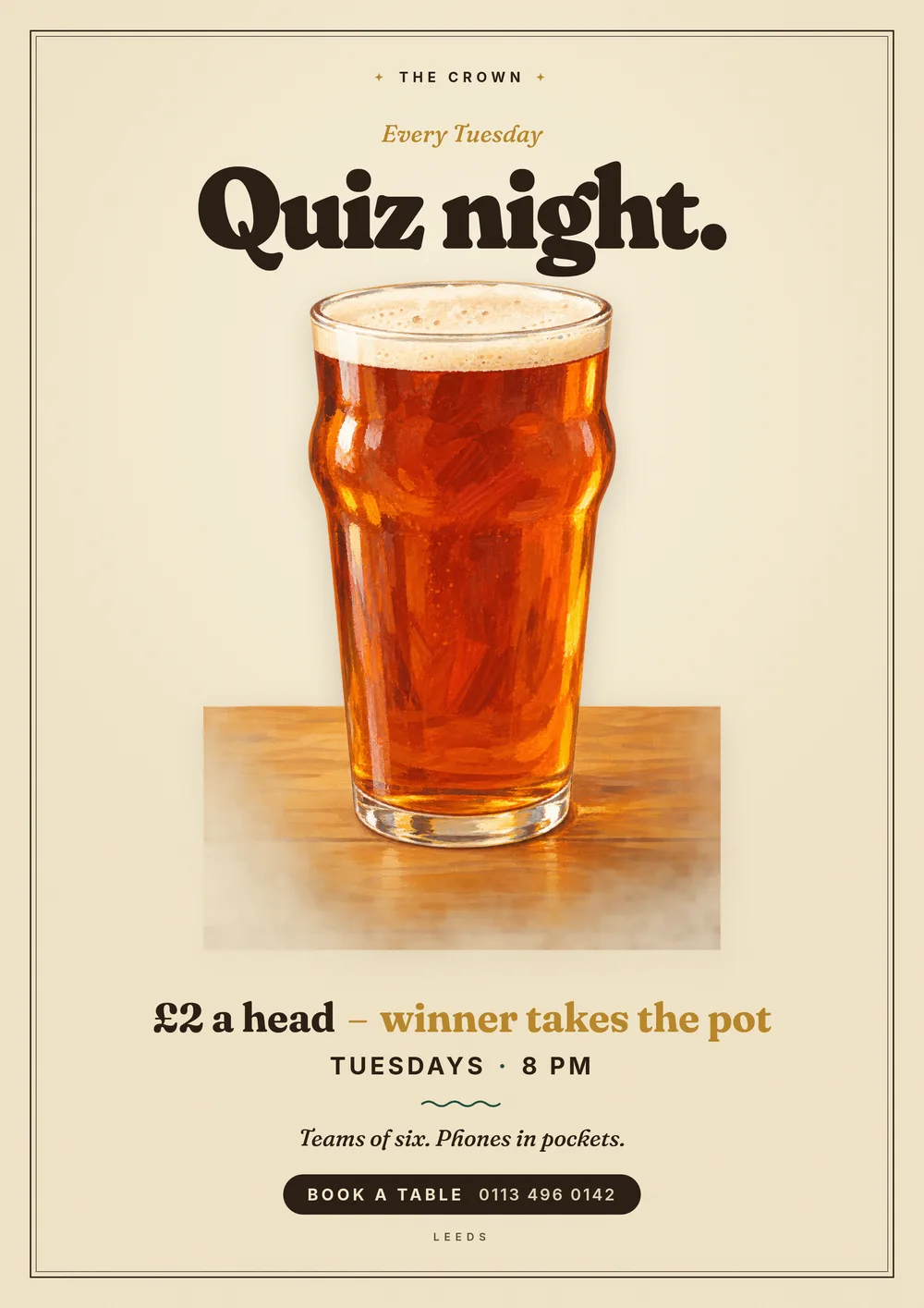 A quiz night poster, without the question marks. — The Folksy