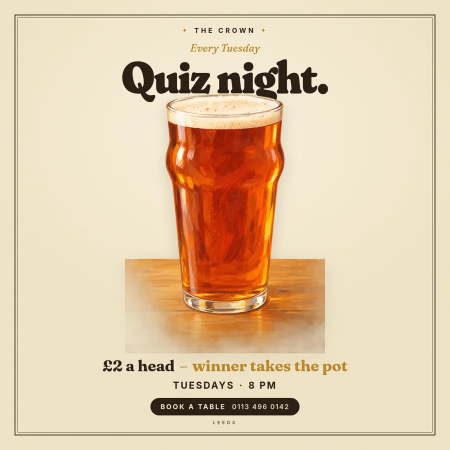 A quiz night poster, without the question marks. — Square