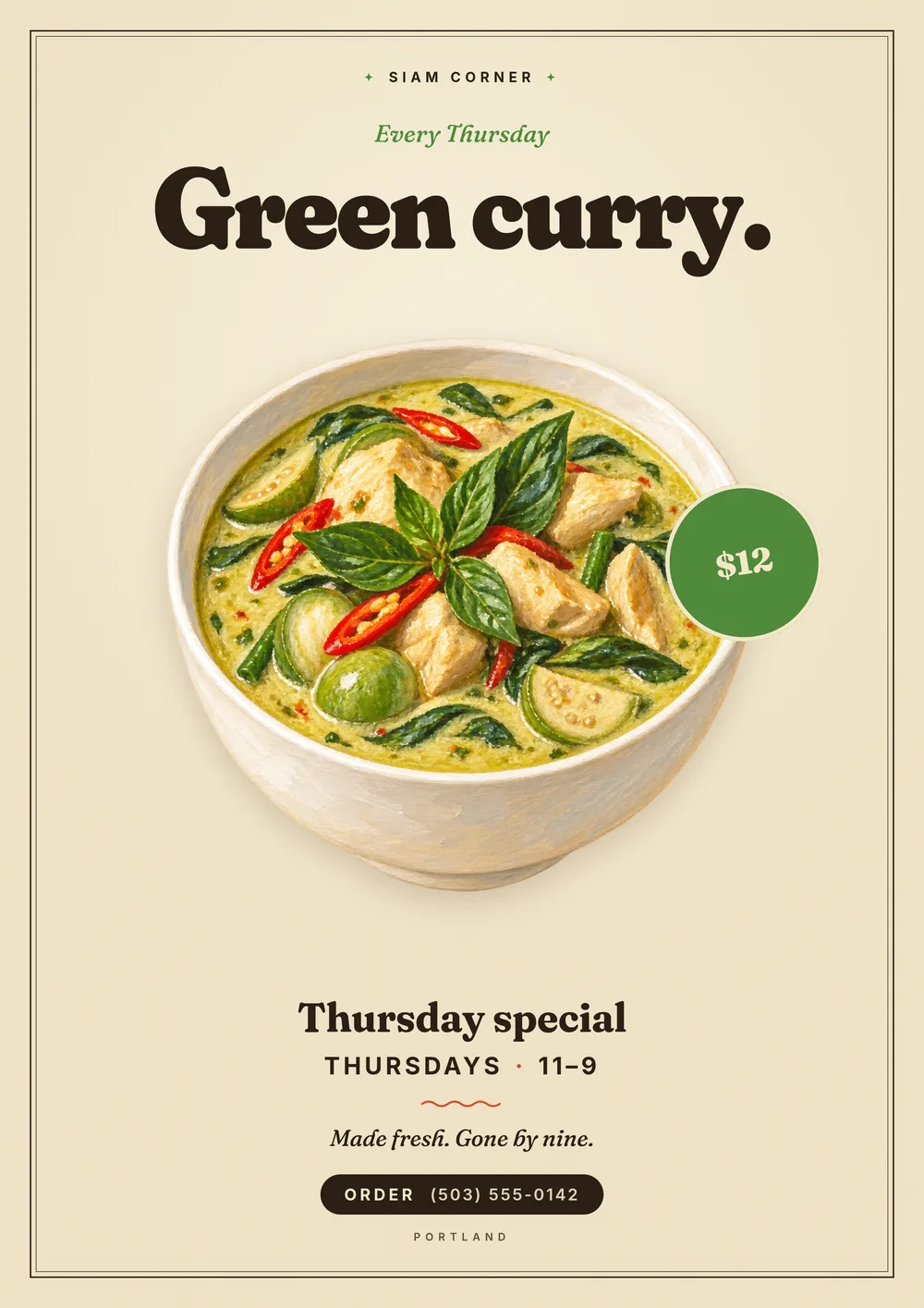 A weekly special, said once. — The Folksy