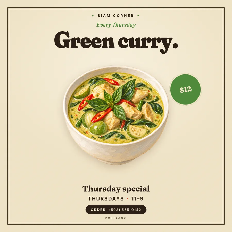 A weekly special, said once. — Square
