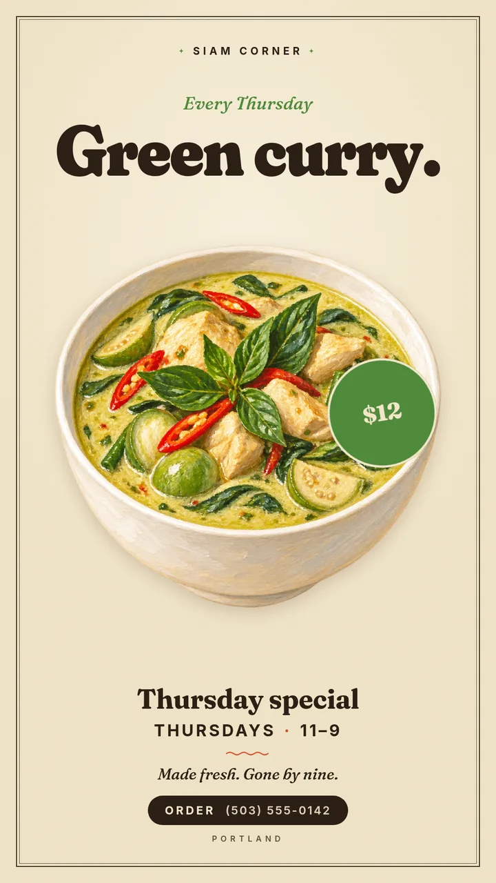 A weekly special, said once. — Story
